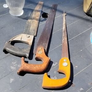 Set of Vintage Hand Saws with Wooden & Plastic Handles - Orange, Brown, Black